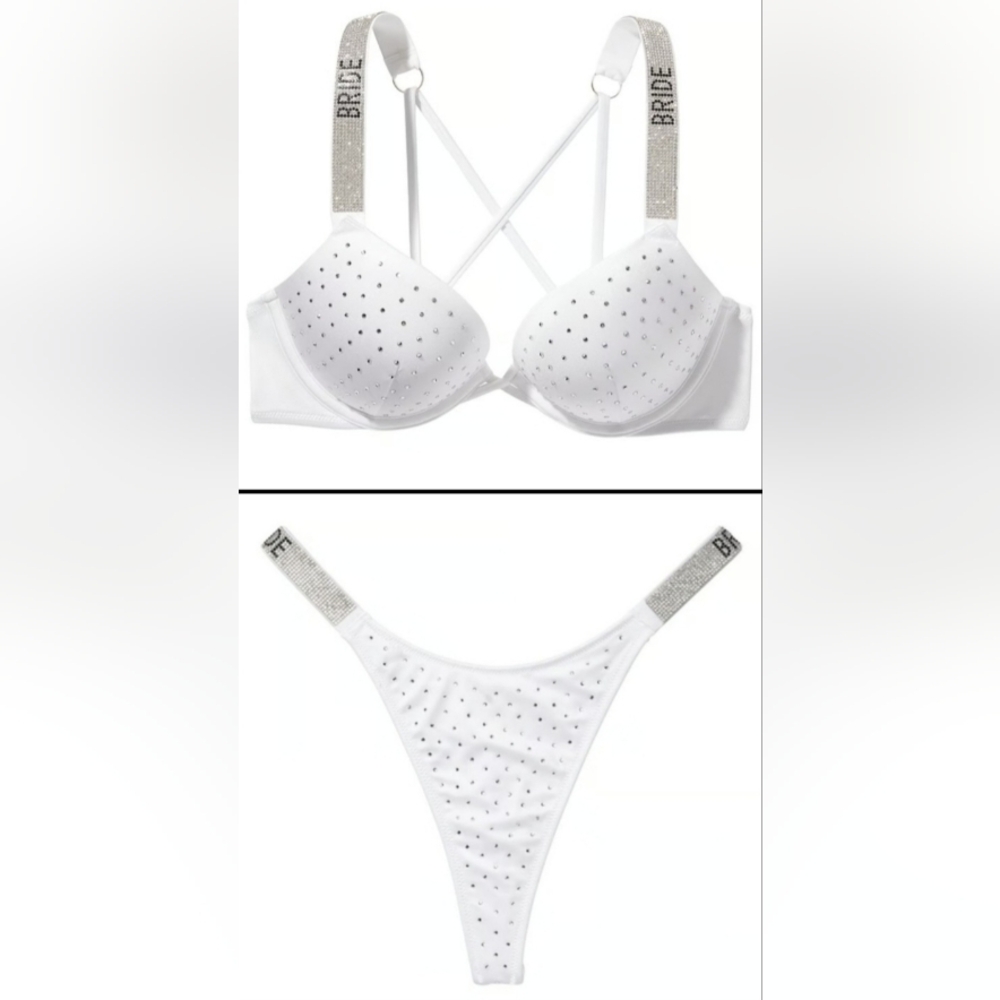 38D/L VS Swim Bride Diamanté Shine Strap Bombshell Thong Bikini Set